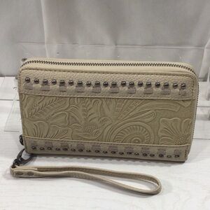 Beige Floral Embossed Wallet